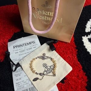 Vivienne Westwood Silver and Cream Pearl Bracelet